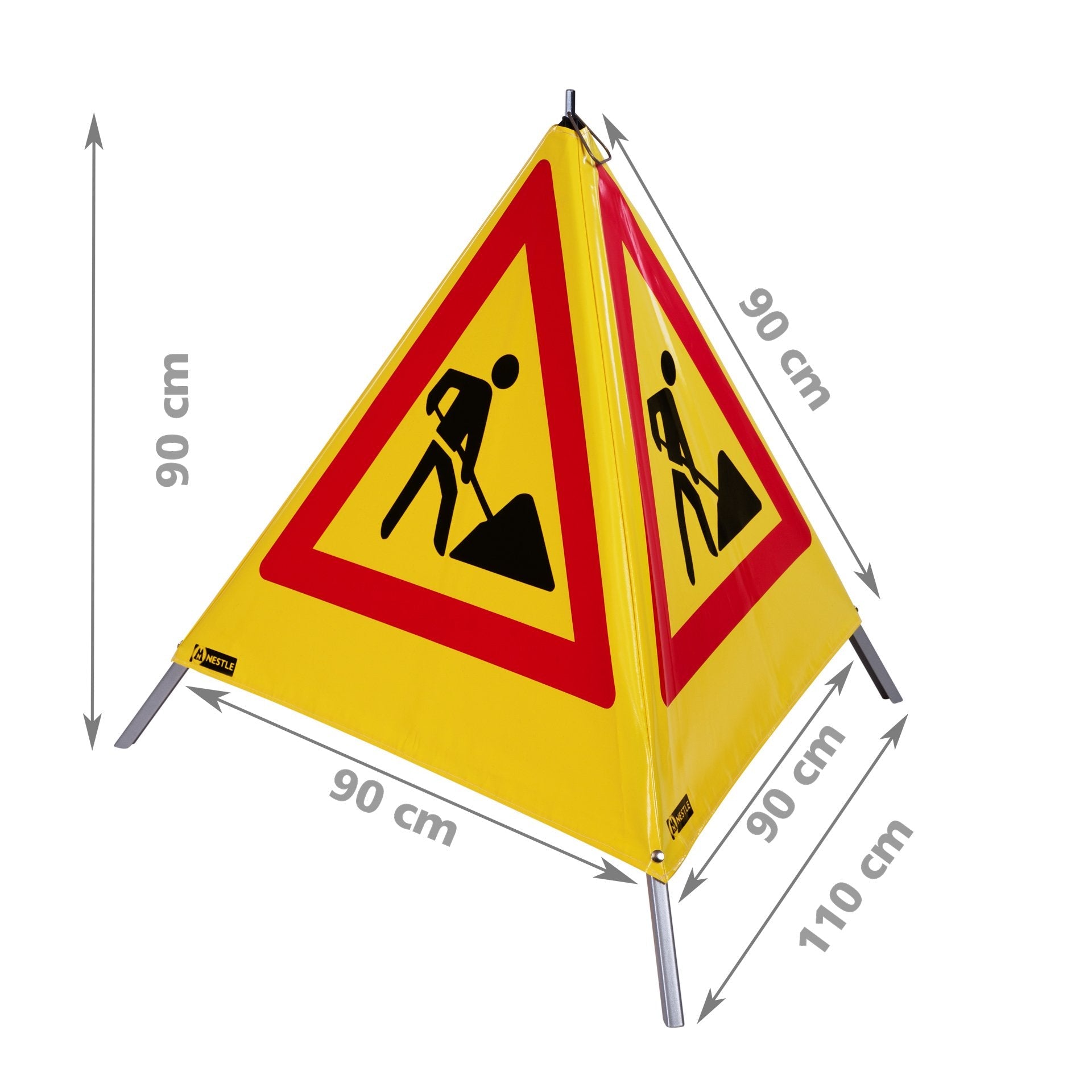 NESTLE Warnpyramide 90 cm, Schaufelmann (VZ123), gelb, mit Feder NESTLE Warnpyramide 90 cm, Schaufelmann (VZ123), gelb, mit Feder